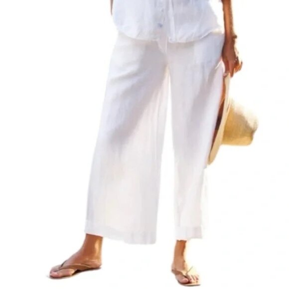 Frank & Eileen Pants - Frank & Eileen White Wide-Leg Linen Pull On Pants Size XS